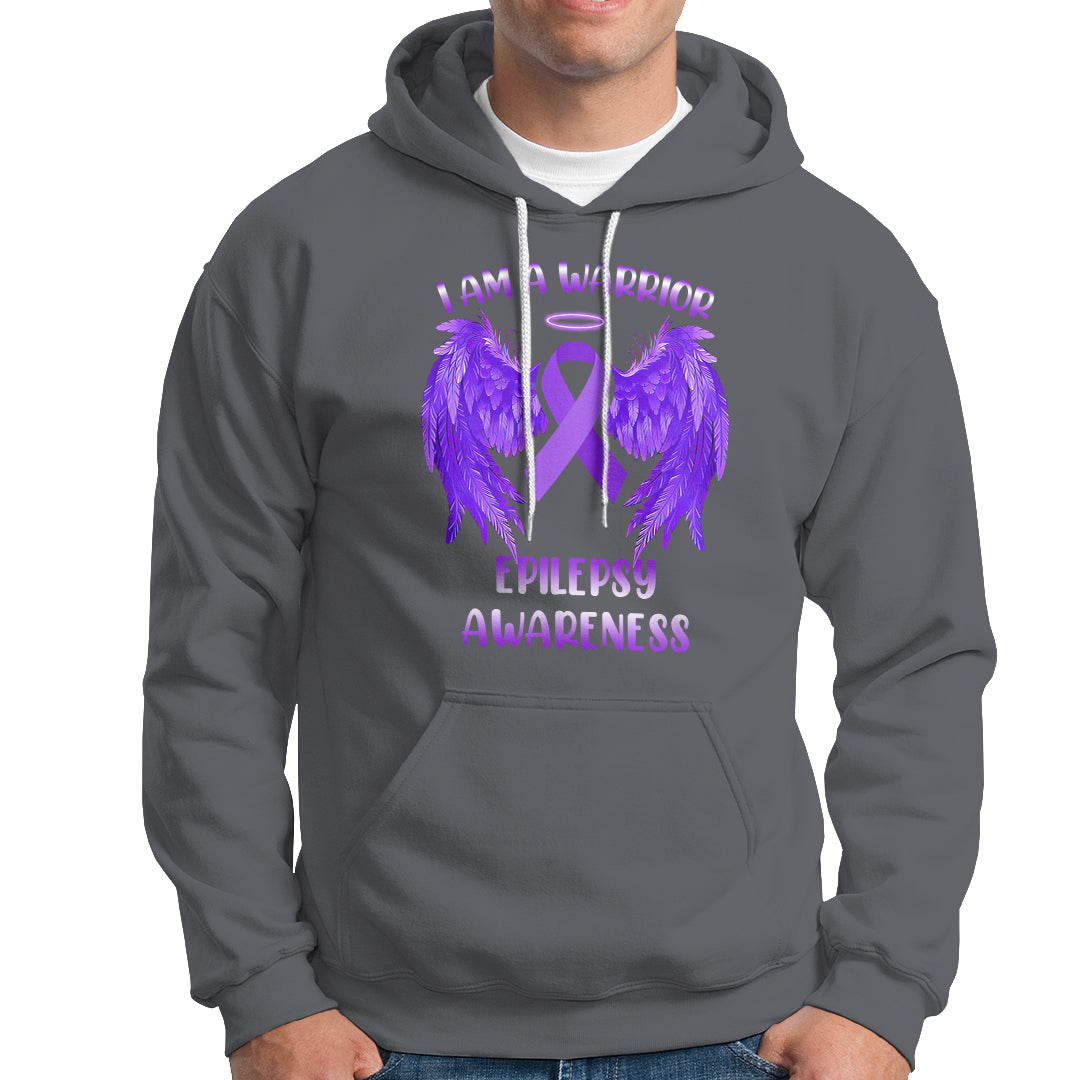Epilepsy Awareness Hoodie I Am A Warrior Purple Ribbon With Wings - Wonder Print Shop