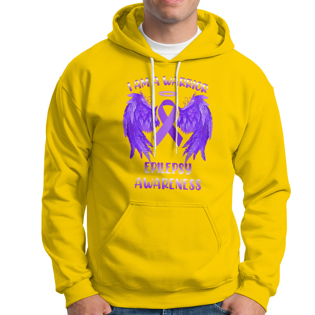 Epilepsy Awareness Hoodie I Am A Warrior Purple Ribbon With Wings - Wonder Print Shop