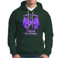 Epilepsy Awareness Hoodie I Am A Warrior Purple Ribbon With Wings - Wonder Print Shop