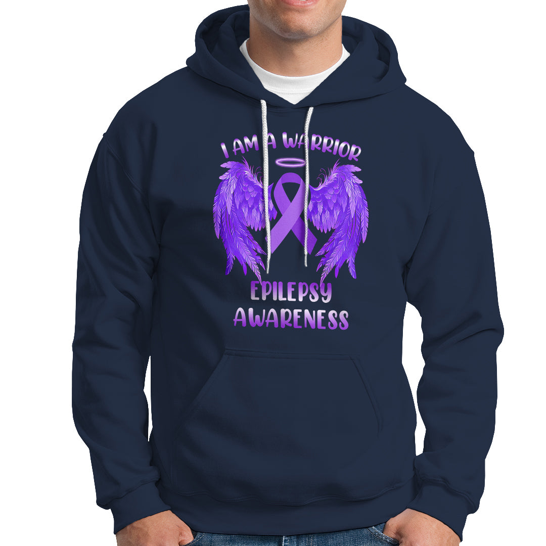 Epilepsy Awareness Hoodie I Am A Warrior Purple Ribbon With Wings - Wonder Print Shop