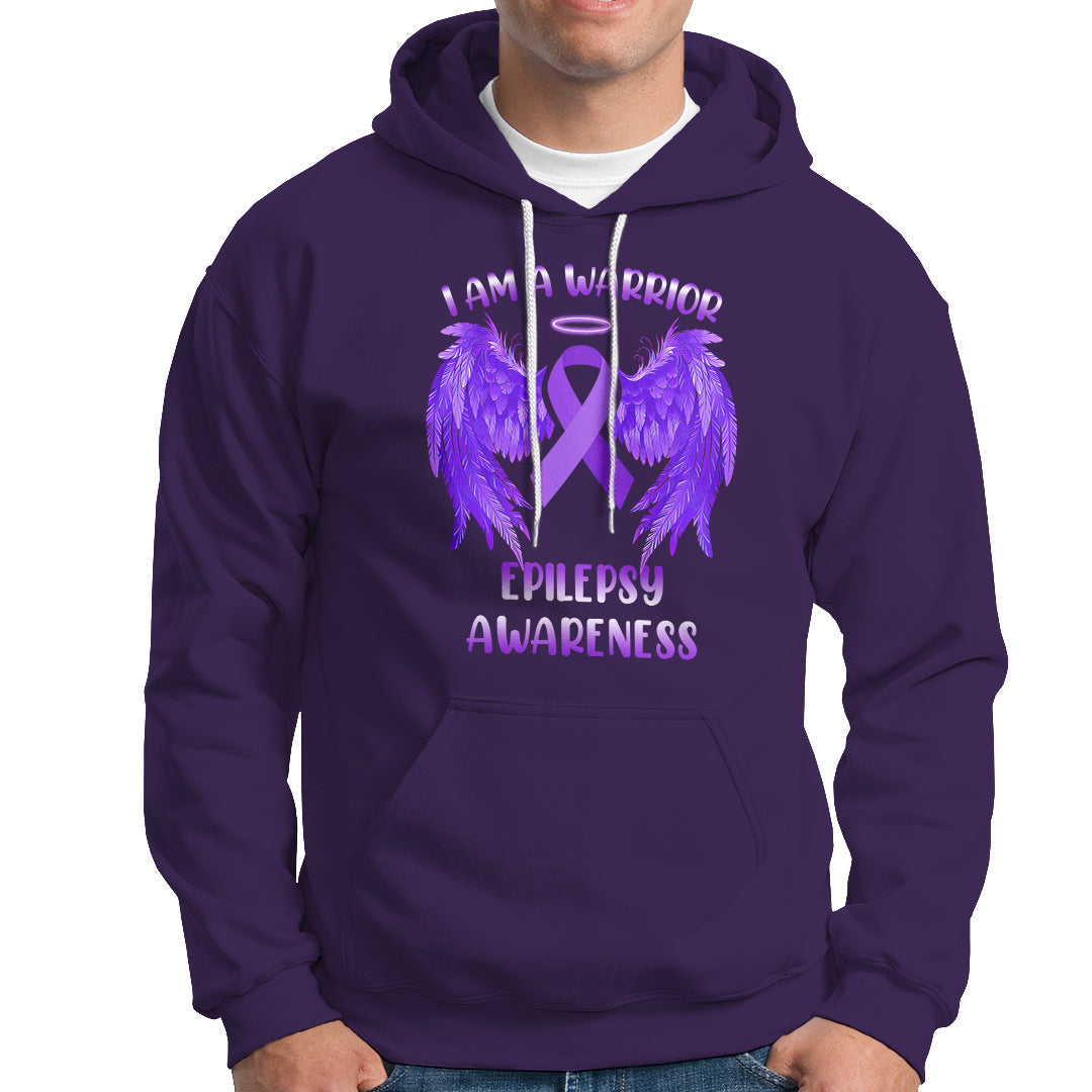 Epilepsy Awareness Hoodie I Am A Warrior Purple Ribbon With Wings - Wonder Print Shop
