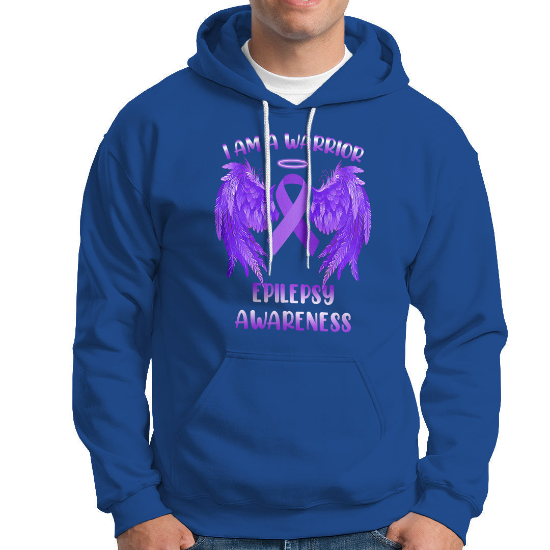 Epilepsy Awareness Hoodie I Am A Warrior Purple Ribbon With Wings - Wonder Print Shop