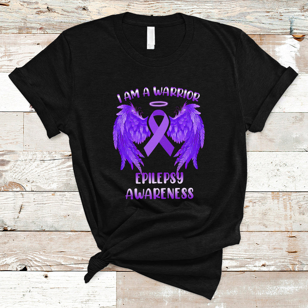 Epilepsy Awareness T Shirt I Am A Warrior Purple Ribbon With Wings - Wonder Print Shop
