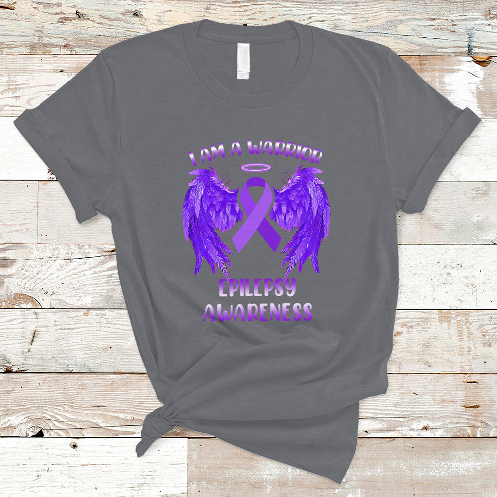 Epilepsy Awareness T Shirt I Am A Warrior Purple Ribbon With Wings - Wonder Print Shop