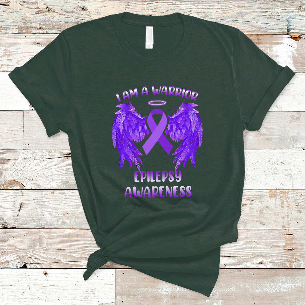 Epilepsy Awareness T Shirt I Am A Warrior Purple Ribbon With Wings - Wonder Print Shop