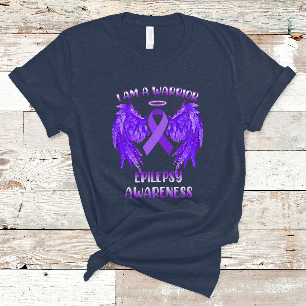 Epilepsy Awareness T Shirt I Am A Warrior Purple Ribbon With Wings - Wonder Print Shop
