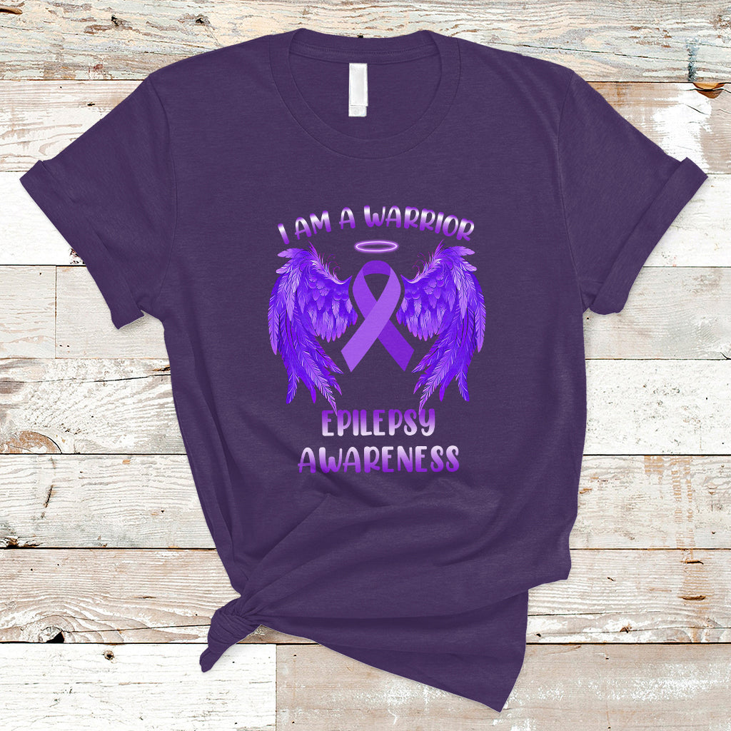 Epilepsy Awareness T Shirt I Am A Warrior Purple Ribbon With Wings - Wonder Print Shop