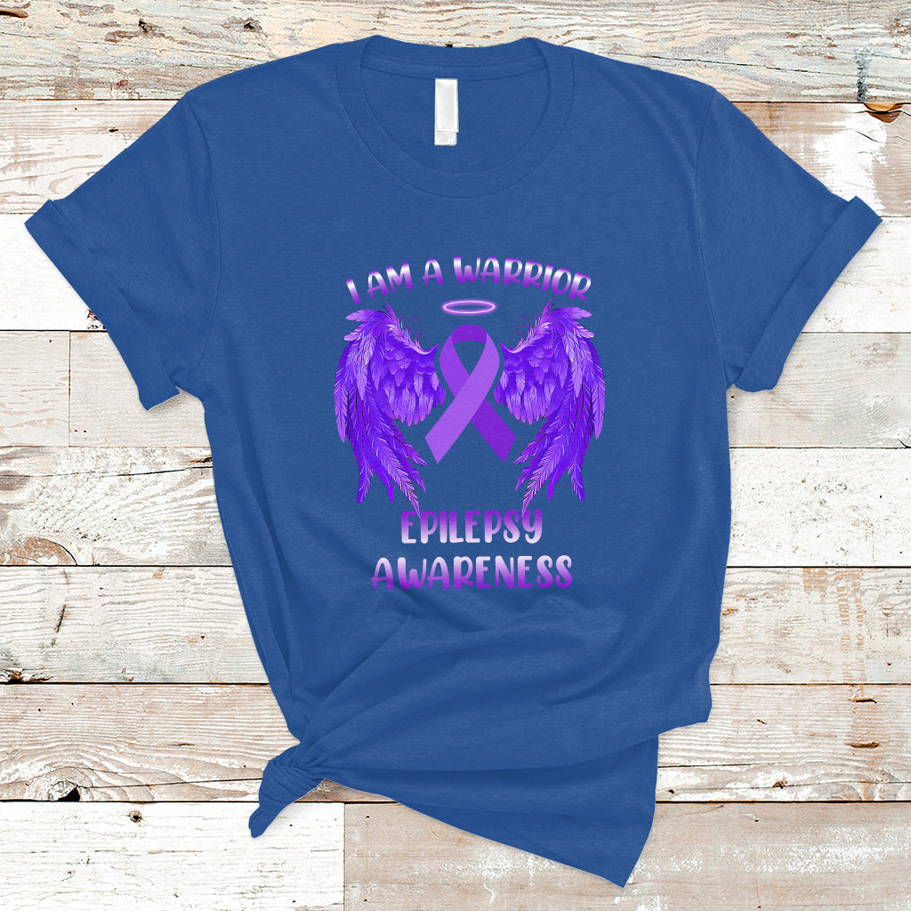 Epilepsy Awareness T Shirt I Am A Warrior Purple Ribbon With Wings - Wonder Print Shop