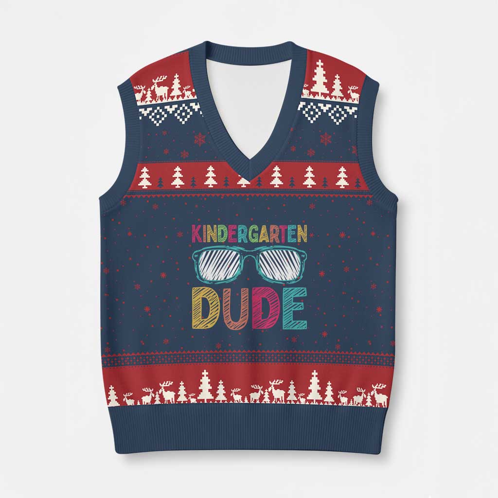 Kindergarten Dude V-Neck Knit Sweater Vest Funny First Day Back to School Student