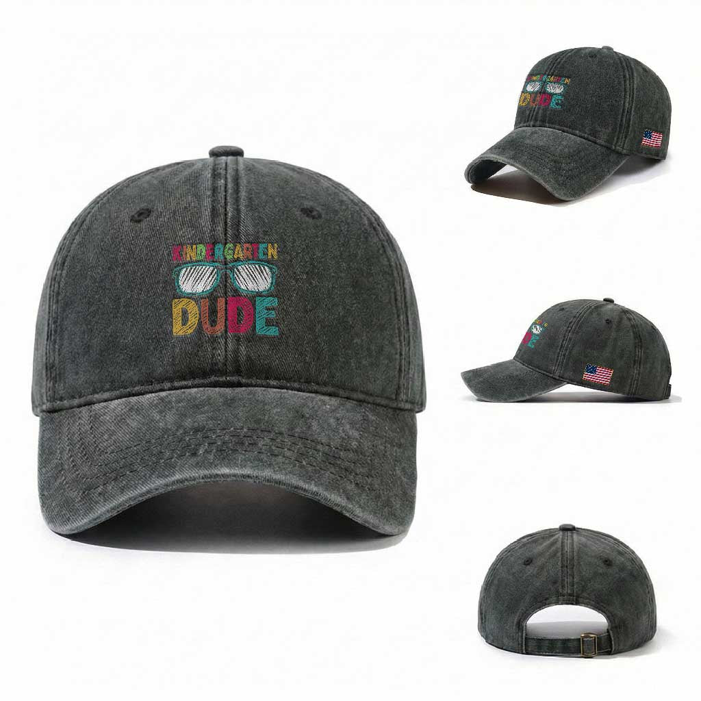 Kindergarten Dude Washed Cotton Baseball Cap Funny First Day Back to School Student