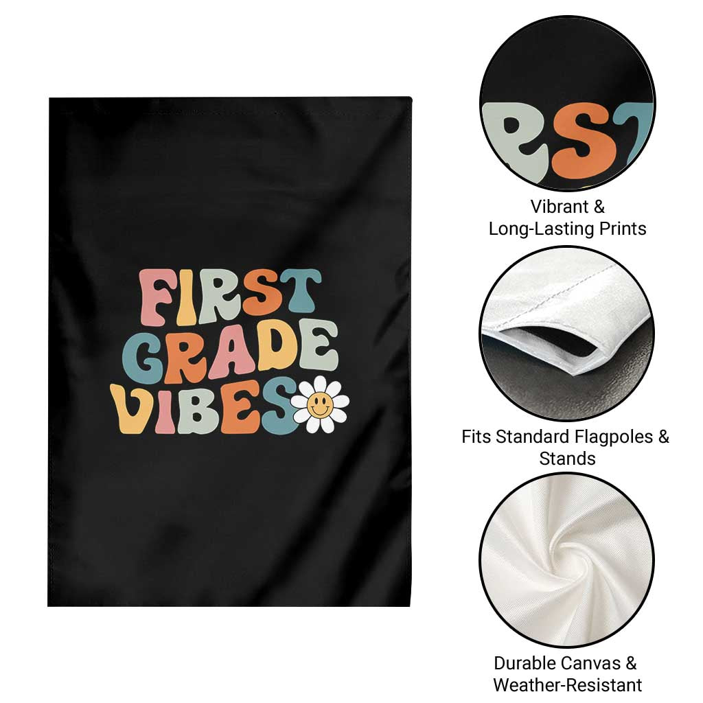 Retro 1st Day of School Garden Flag First Grade Vibes 1st Grade Team