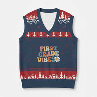 Retro 1st Day of School V-Neck Knit Sweater Vest First Grade Vibes 1st Grade Team