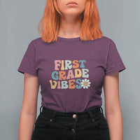 Retro 1st Day of School T Shirt For Women First Grade Vibes, 1st Grade Team