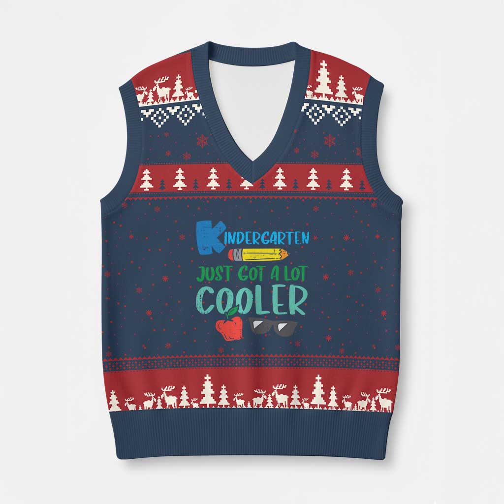 Kindergarten Just Got Cooler V-Neck Knit Sweater Vest Funny 1st Day Back to School Kids Gift