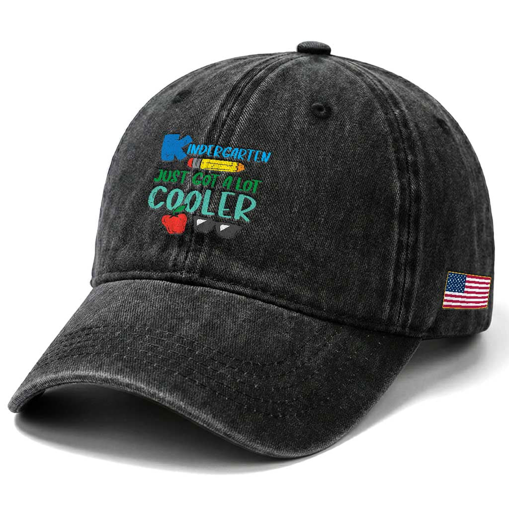 Kindergarten Just Got Cooler Washed Cotton Baseball Cap Funny 1st Day Back to School Kids Gift