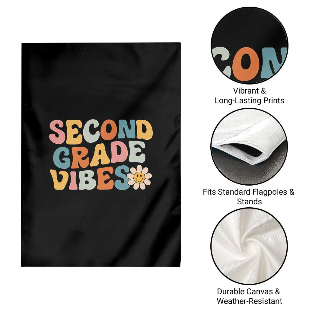 Groovy Retro Second Grade Vibes Garden Flag Back to School 2nd Grade Team
