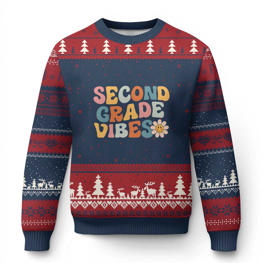 Groovy Retro Second Grade Vibes Ugly Christmas Sweater Back to School 2nd Grade Team