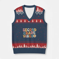 Groovy Retro Second Grade Vibes V-Neck Knit Sweater Vest Back to School 2nd Grade Team