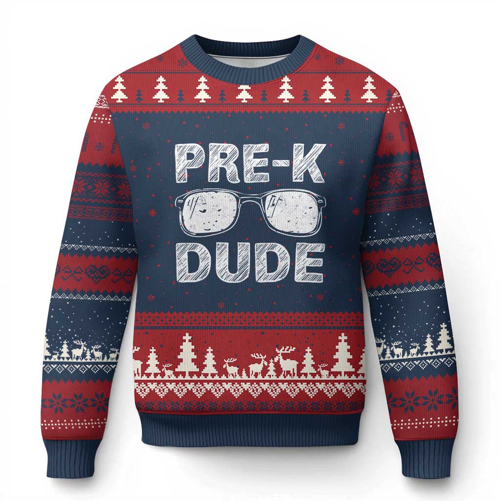 Pre-K Dude Cool First Day of Preschool Ugly Christmas Sweater Back to School Boys Gift