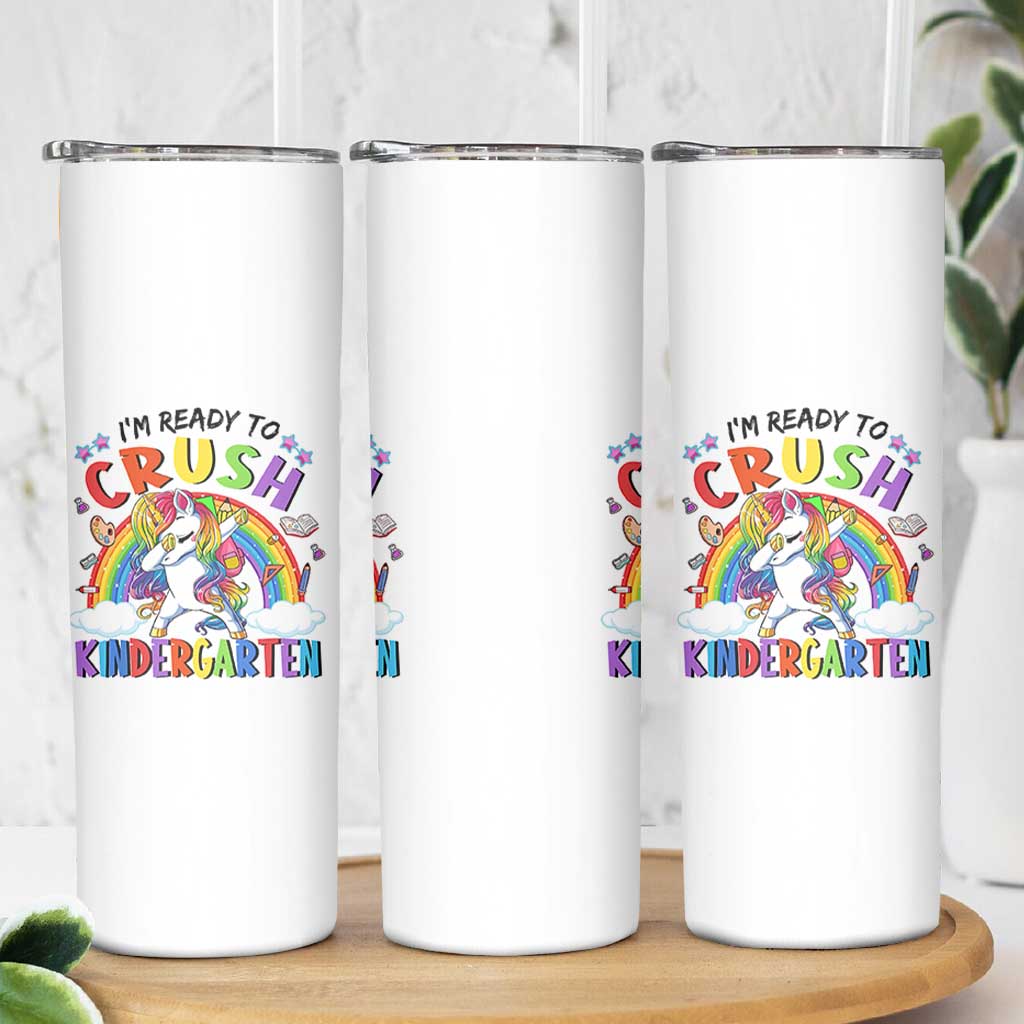 Ready to Crush Kindergarten Cute Girls Skinny Tumbler First Day Back to School