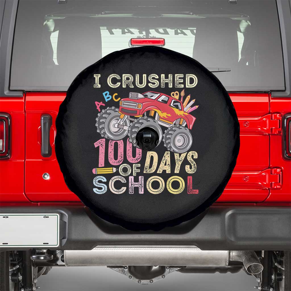 I Crushed 100 Days of School Monster Truck Spare Tire Cover Cool Back to School Boys Gift
