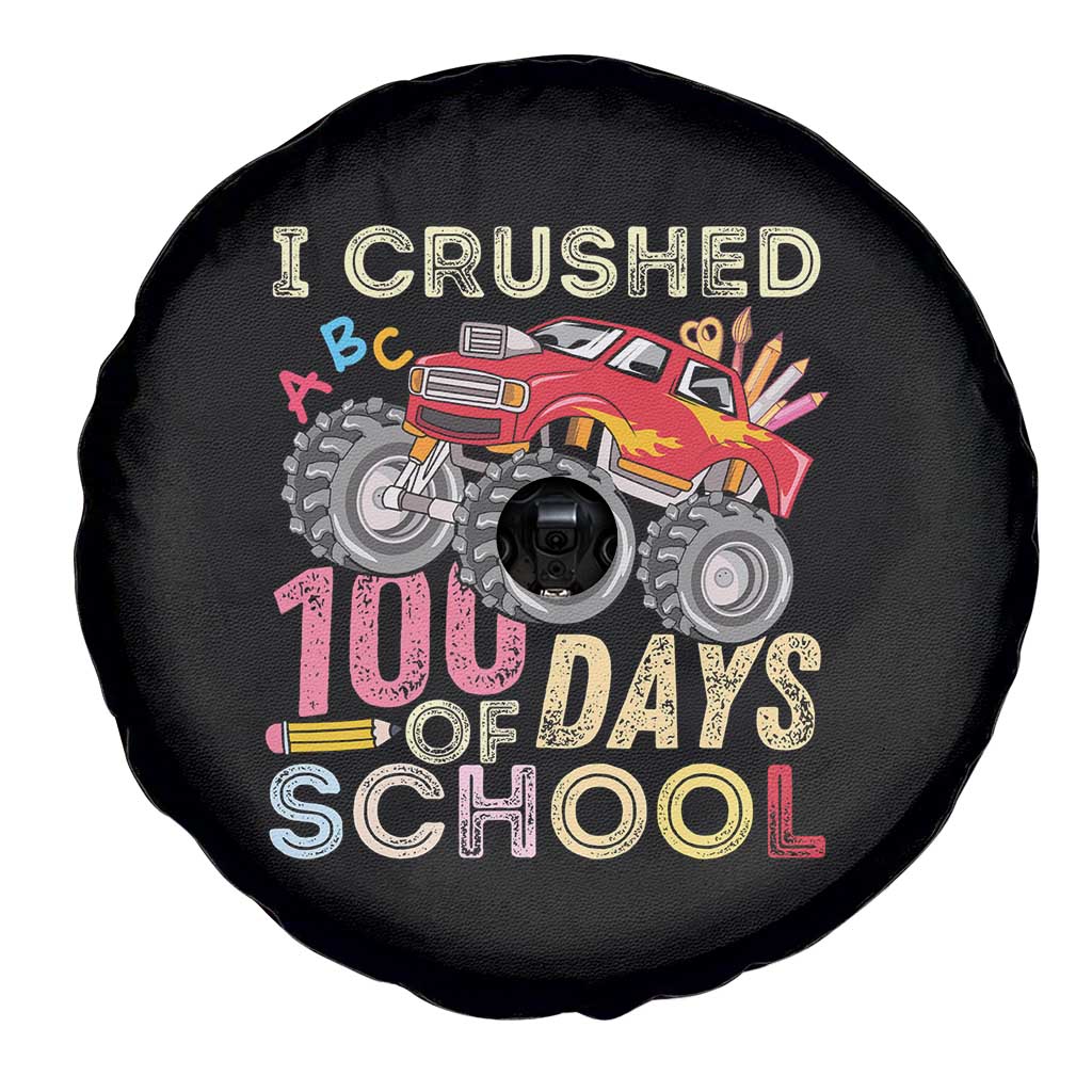 I Crushed 100 Days of School Monster Truck Spare Tire Cover Cool Back to School Boys Gift