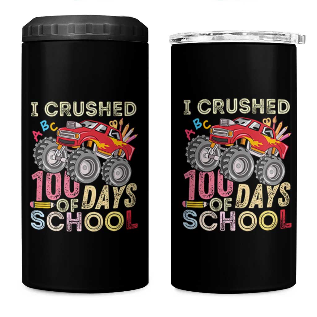 I Crushed 100 Days of School Monster Truck 4 in 1 Can Cooler Tumbler Cool Back to School Boys Gift