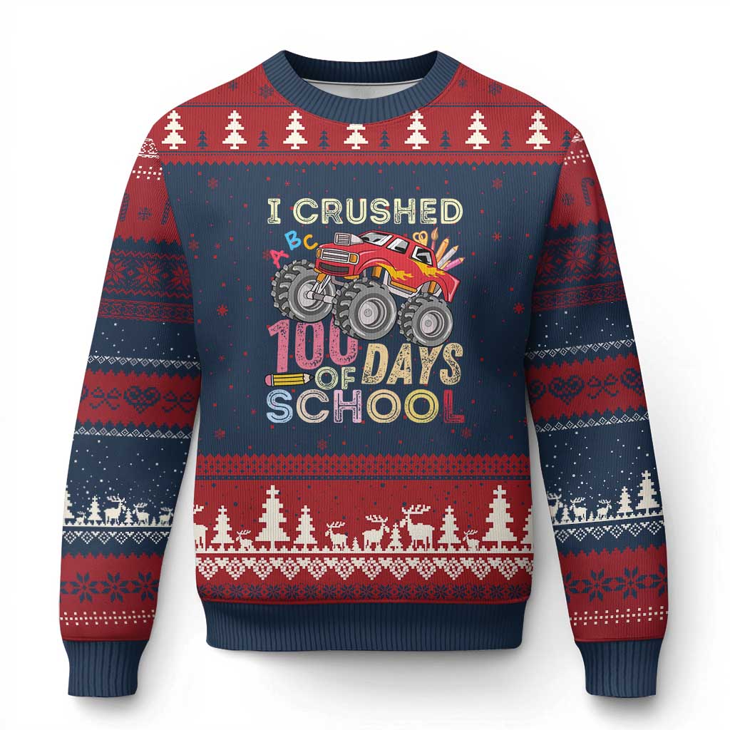 I Crushed 100 Days of School Monster Truck Ugly Christmas Sweater Cool Back to School Boys Gift