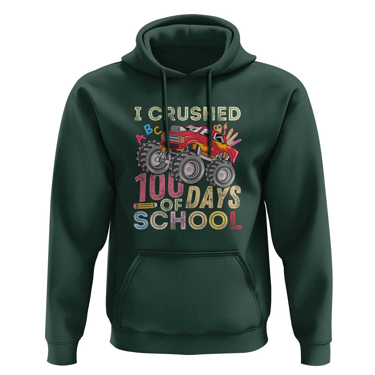 Boys 100 Day Hoodie I Crushed 100 Days of School, Monster Truck - Wonder Print Shop