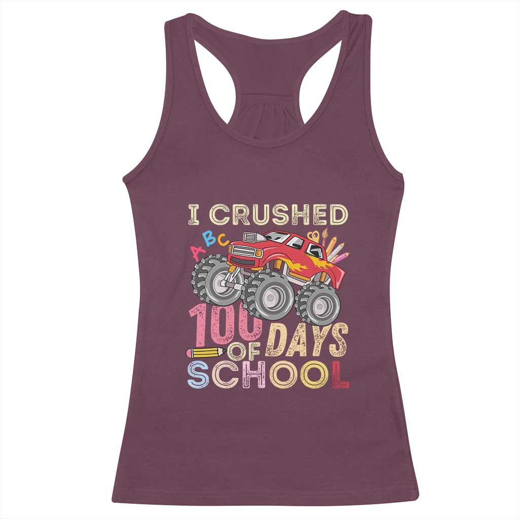 I Crushed 100 Days of School Monster Truck Racerback Tank Top Cool Back to School Boys Gift
