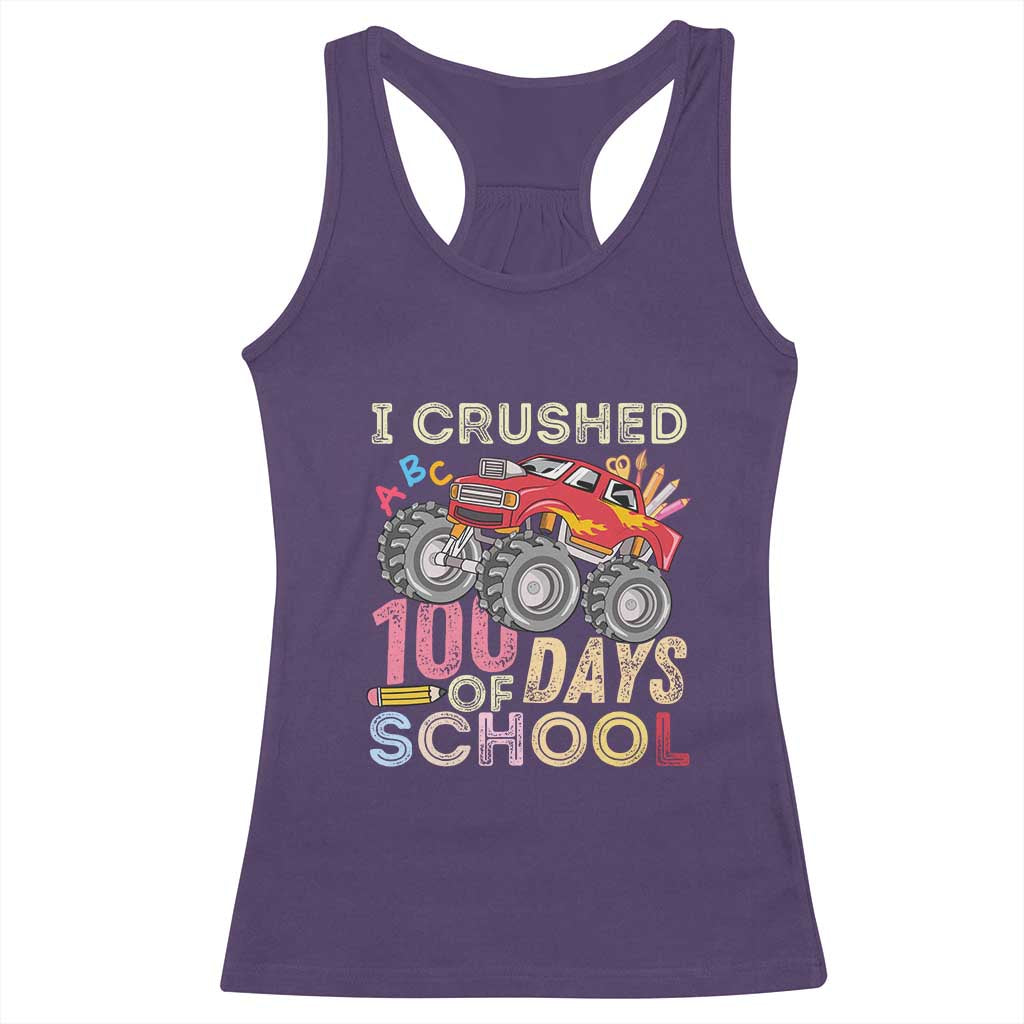 I Crushed 100 Days of School Monster Truck Racerback Tank Top Cool Back to School Boys Gift