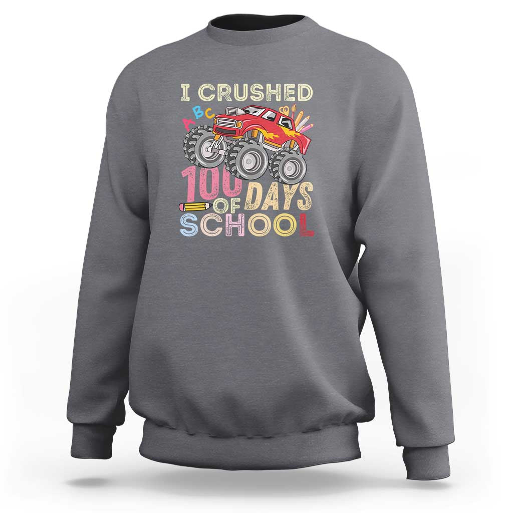 Boys 100 Day Sweatshirt I Crushed 100 Days of School, Monster Truck - Wonder Print Shop