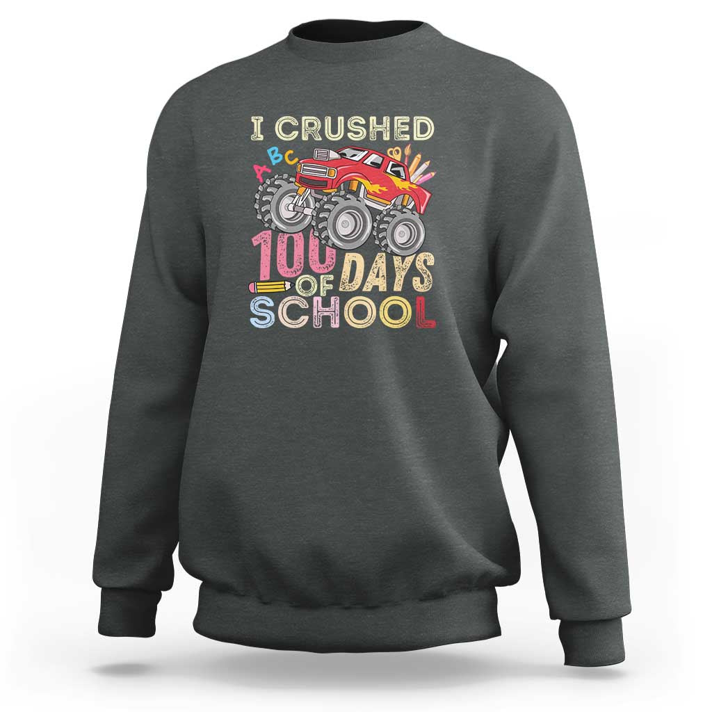 Boys 100 Day Sweatshirt I Crushed 100 Days of School, Monster Truck - Wonder Print Shop