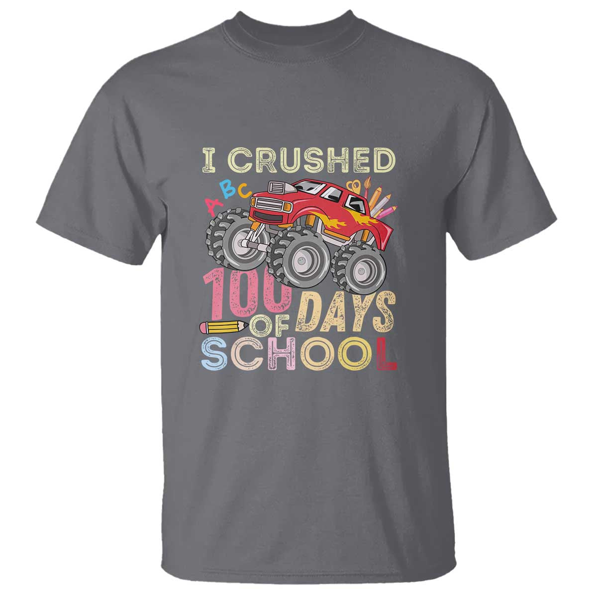 Boys 100 Day T Shirt I Crushed 100 Days of School, Monster Truck - Wonder Print Shop