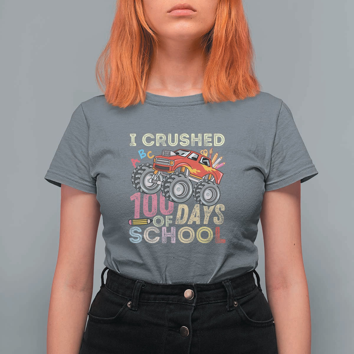 Boys 100 Day T Shirt For Women I Crushed 100 Days of School, Monster Truck