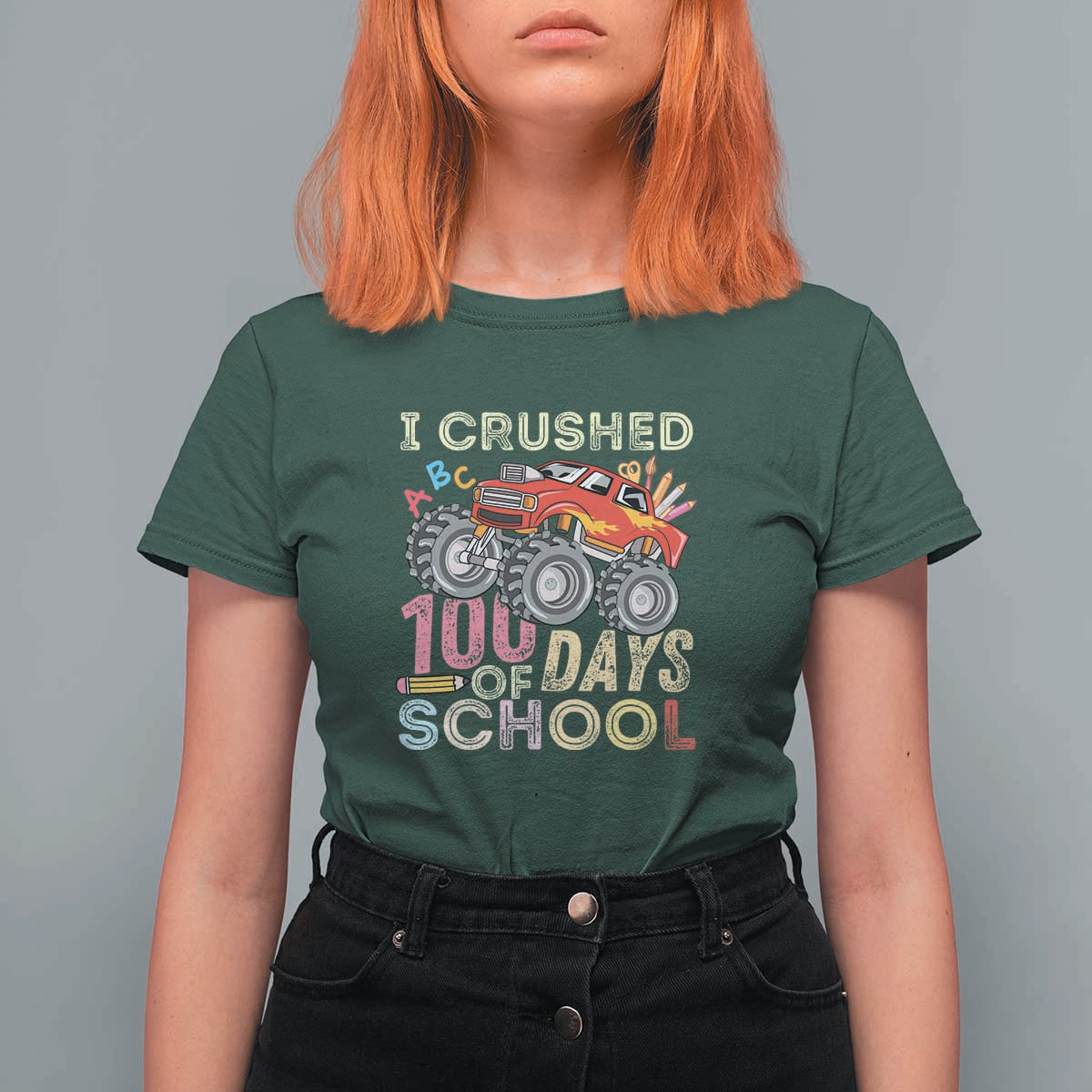 Boys 100 Day T Shirt For Women I Crushed 100 Days of School, Monster Truck