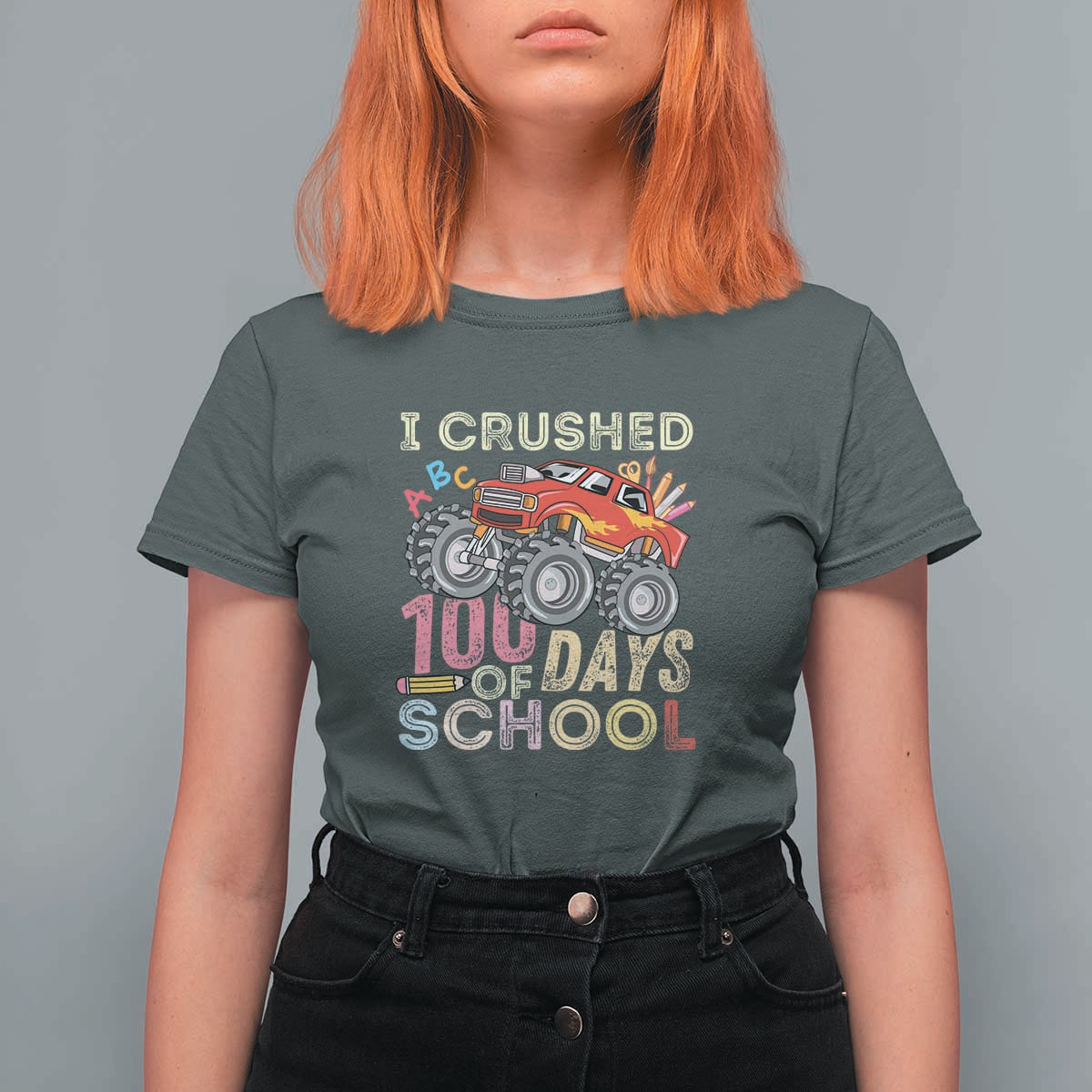 Boys 100 Day T Shirt For Women I Crushed 100 Days of School, Monster Truck