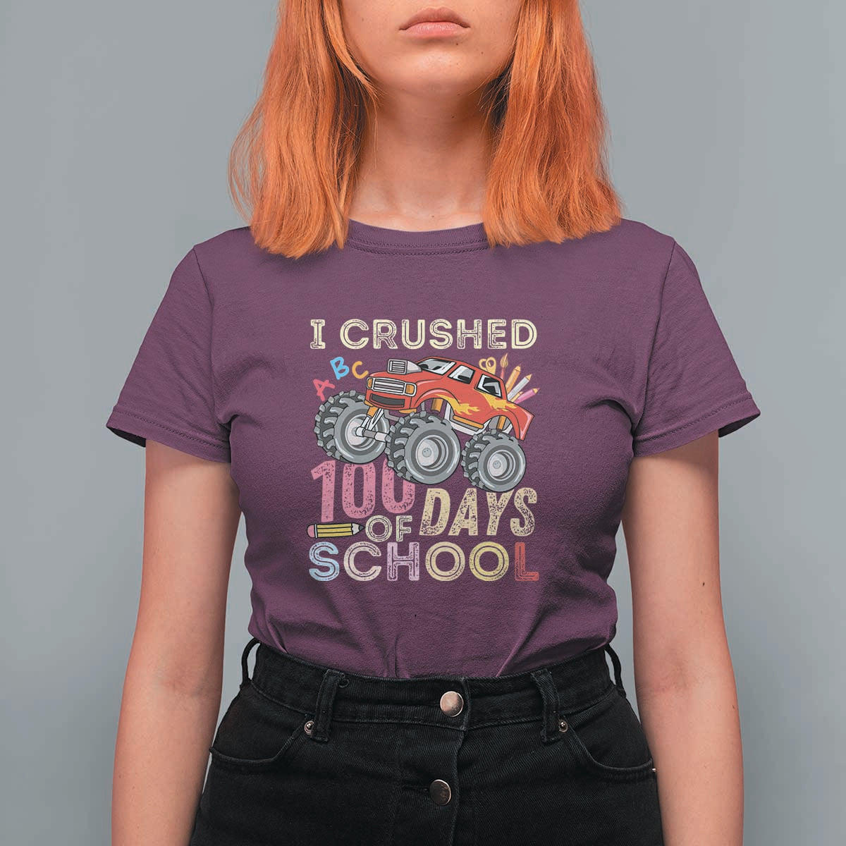 Boys 100 Day T Shirt For Women I Crushed 100 Days of School, Monster Truck