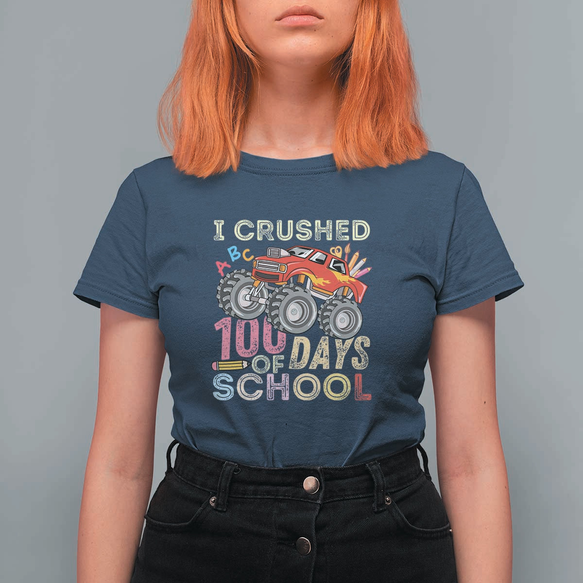 Boys 100 Day T Shirt For Women I Crushed 100 Days of School, Monster Truck