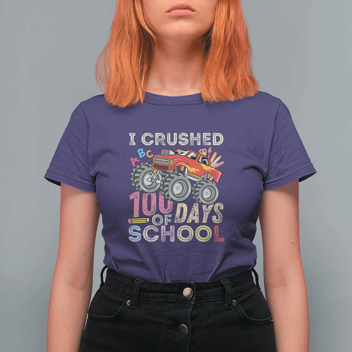 Boys 100 Day T Shirt For Women I Crushed 100 Days of School, Monster Truck