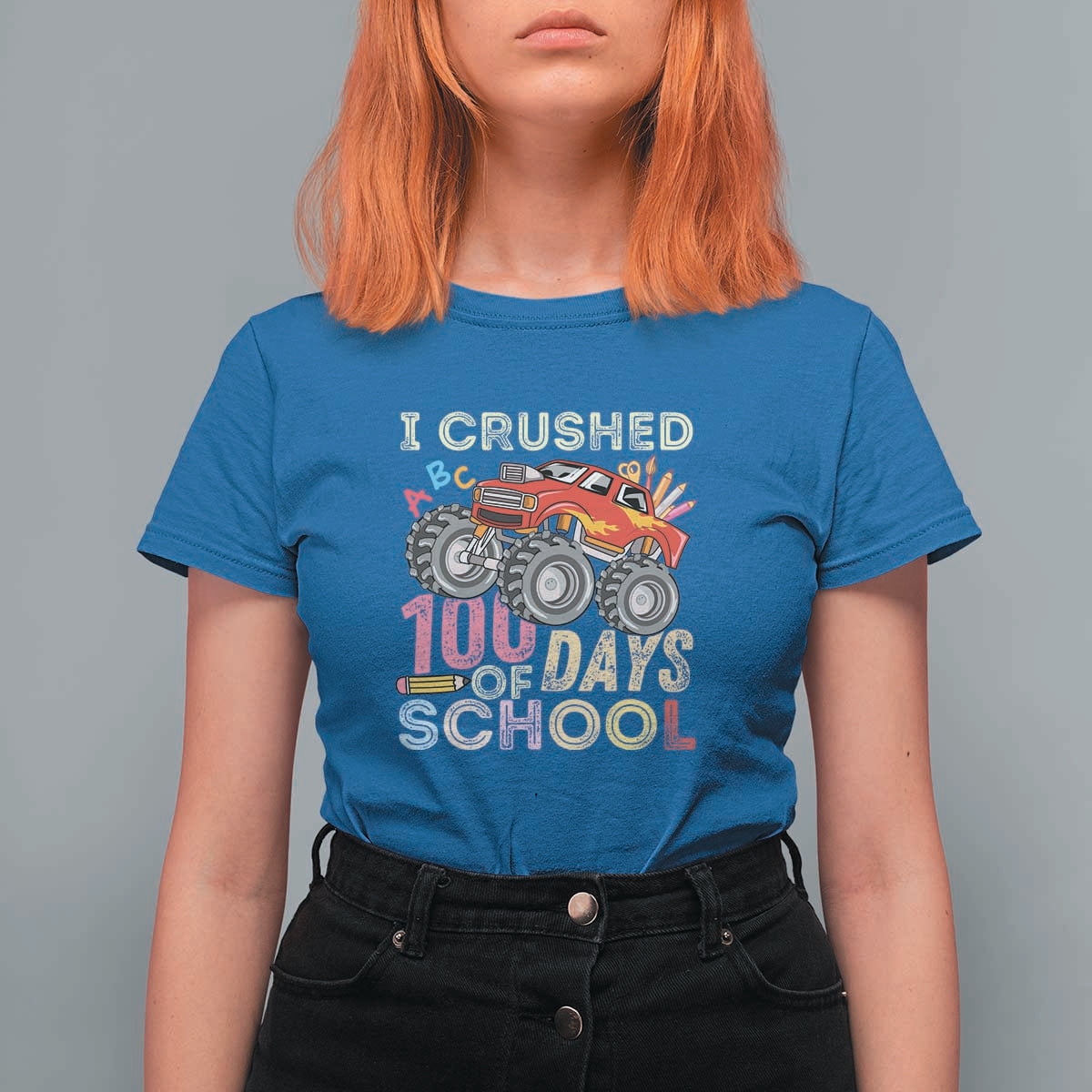 Boys 100 Day T Shirt For Women I Crushed 100 Days of School, Monster Truck