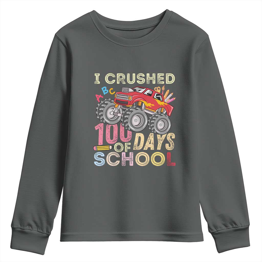 I Crushed 100 Days of School Monster Truck Youth Sweatshirt Cool Back to School Boys Gift