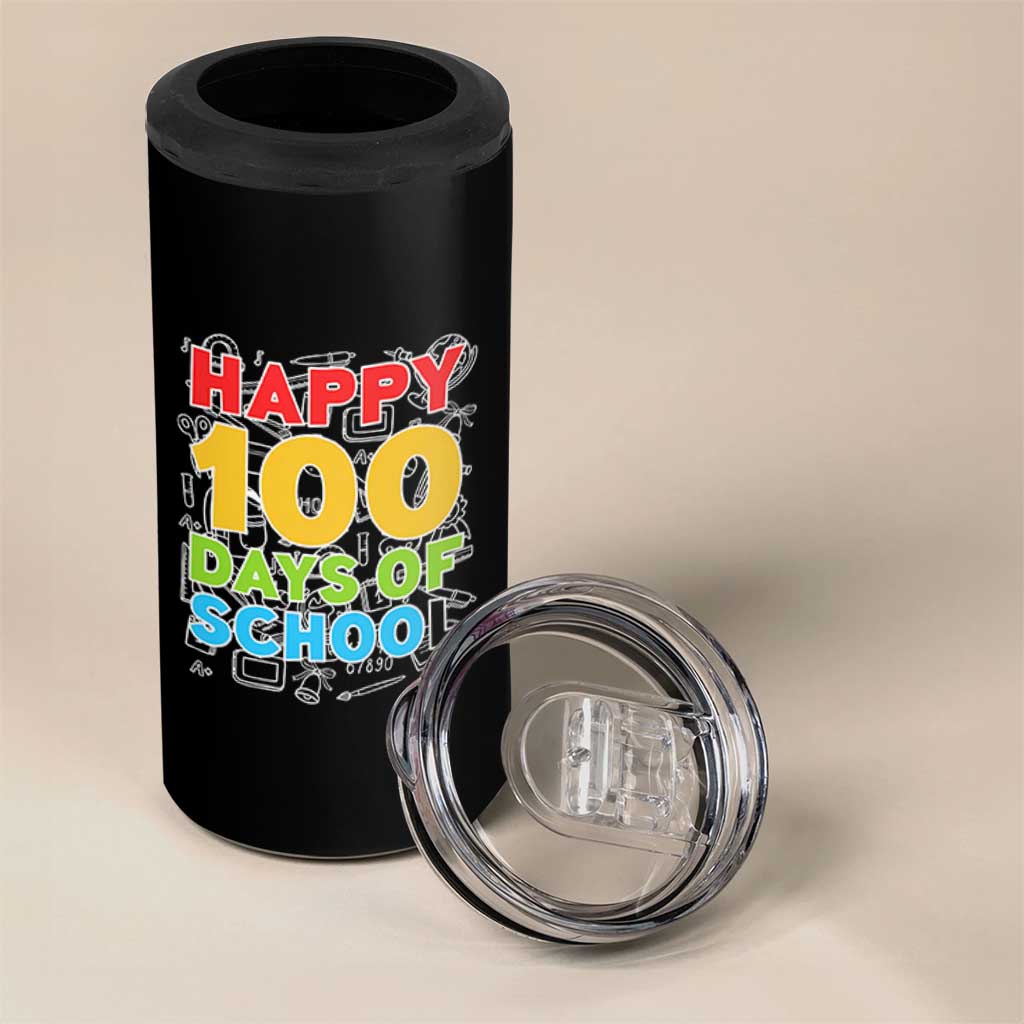 Happy 100 Days of School 4 in 1 Can Cooler Tumbler Cute Celebration Gift for Teachers and Kids