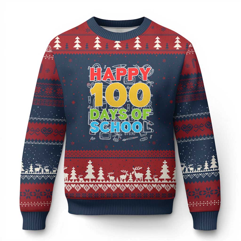 Happy 100 Days of School Ugly Christmas Sweater Cute Celebration Gift for Teachers and Kids