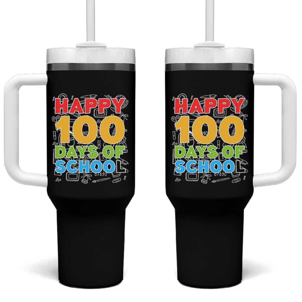 Happy 100 Days of School Tumbler With Handle Cute Celebration Gift for Teachers and Kids