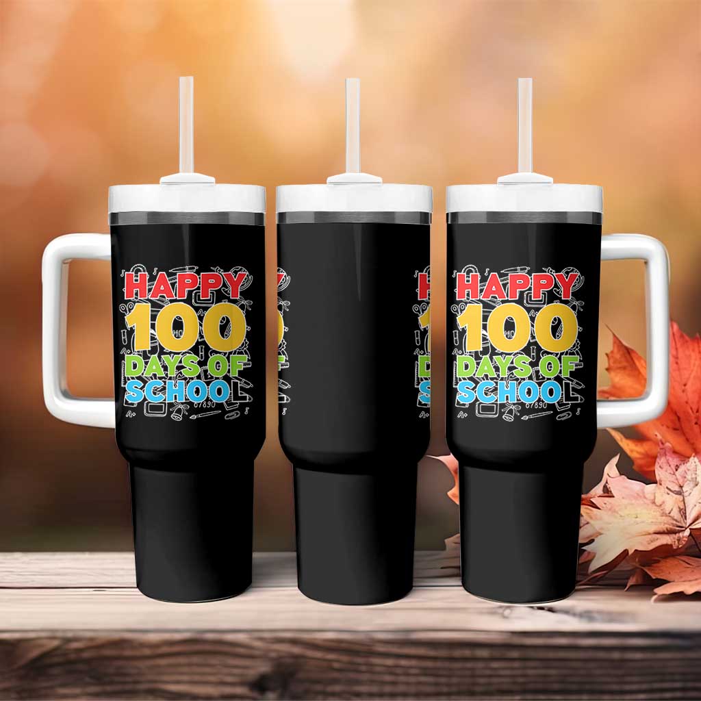 Happy 100 Days of School Tumbler With Handle Cute Celebration Gift for Teachers and Kids