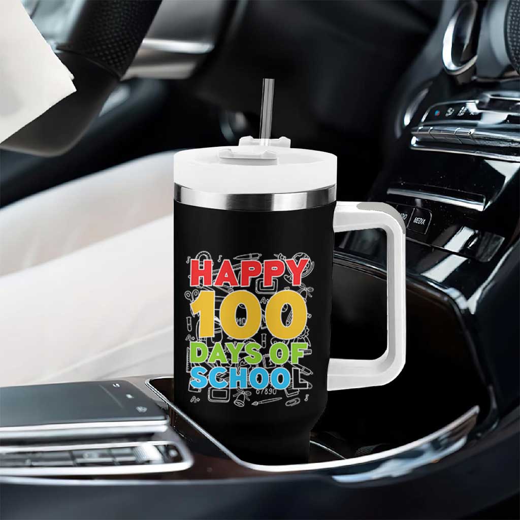 Happy 100 Days of School Tumbler With Handle Cute Celebration Gift for Teachers and Kids