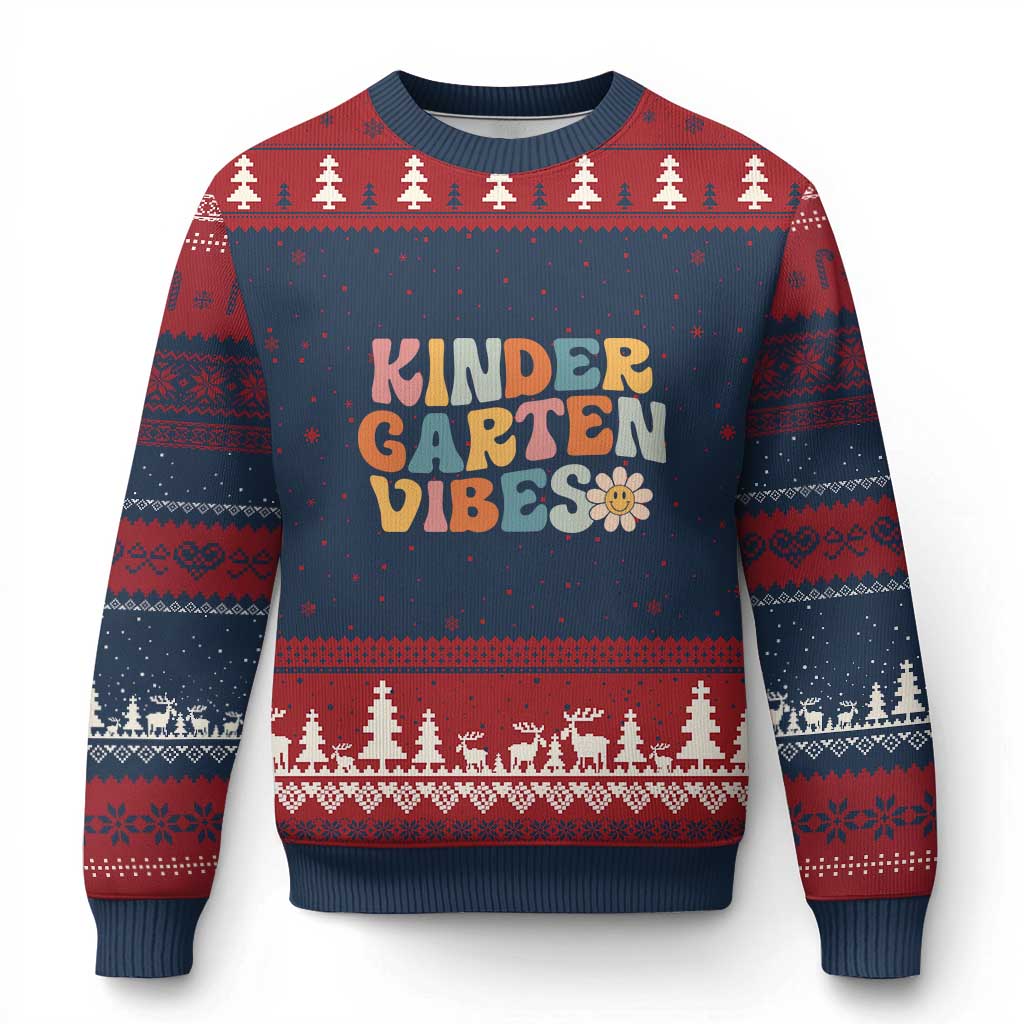 Retro Kindergarten Vibes Ugly Christmas Sweater Cute Kinder Crew First Day of School