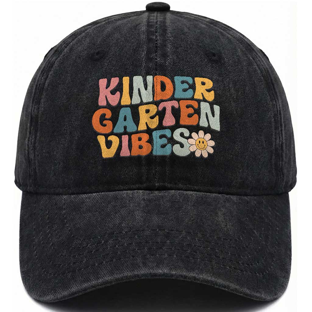 Retro Kindergarten Vibes Washed Cotton Baseball Cap Cute Kinder Crew First Day of School