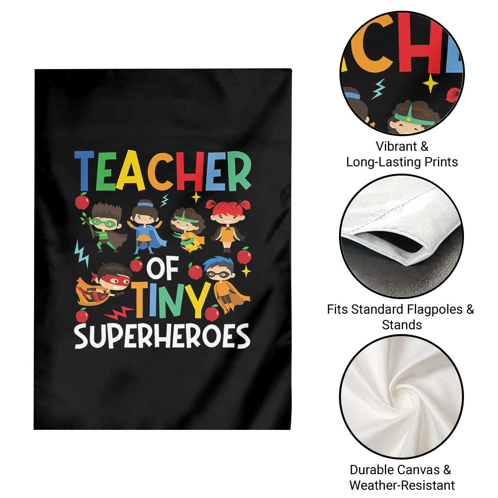 Teacher of Tiny Superheroes Garden Flag Funny 100th Day of School